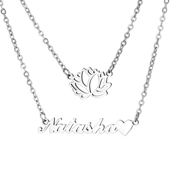 Name Custom Necklace Personality Fashion name Customized Stainless steel Necklace Women DIY flower double-layer Fashion jewelry girlfriend Gift