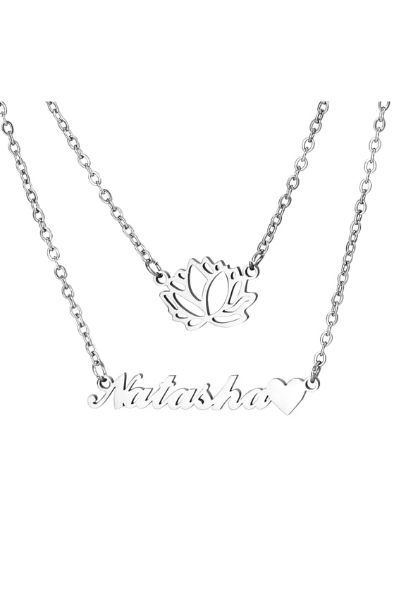 Name Custom Necklace Personality Fashion name Customized Stainless steel Necklace Women DIY flower double-layer Fashion jewelry girlfriend Gift