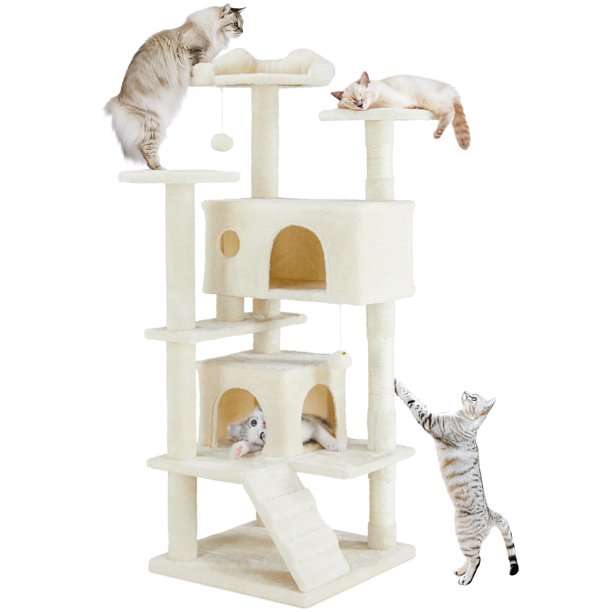 Muebles de condominio Cat Tower Simple Deluxe de 54 pulgadas, color beige