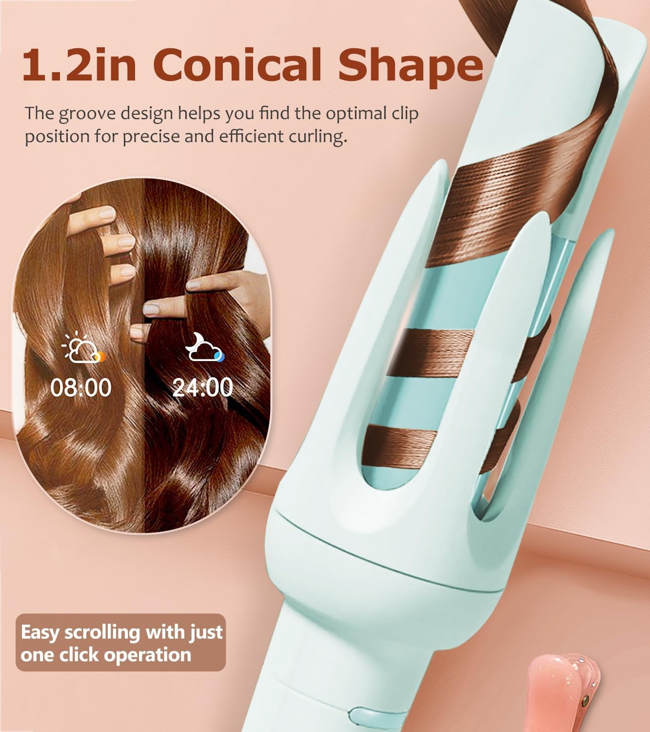 Automatic Hair Curler with 4 Temperature & 3 Timer Settings, Auto-Rotating Ceramic Curling Iron with Anti-Tangle & Anti-Scold Design