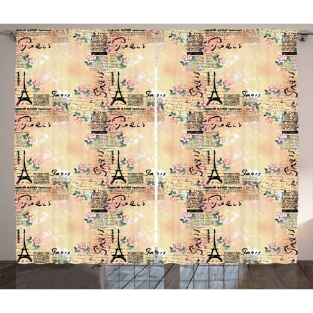 Modern Curtains 2 Panels Set French Paris Themed Lettering