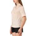 thumbnail image 4 of INSPIRE CHIC Women's Elegant Satin Tie Neck Blouse Office Short Sleeve Button Down Shirt XS Beige, 4 of 7