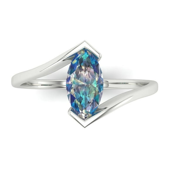 Solitaire Engagement Ring for Women - 1ct Blue Moissanite in 18K White Gold Promise Ring