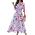 thumbnail image 2 of Vestido Informal de con Cuello en V y Media para Mujer, con Estampado Floral, para Invitadas de Boda, y Verano. Rosa M, 2 of 10