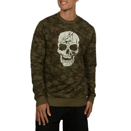 Fleece Screen Print Sweatshirt - Stamped Skull Men's Graphic Crew Fleece, up to Size 2XL