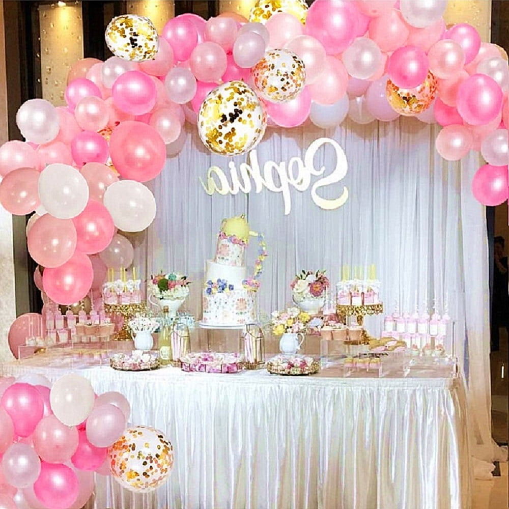 Princess Pink Balloon Garland Kit, 113Pcs Pink White Gold Balloons for