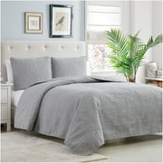 Mellanni Bedspread Coverlet Set Light-Gray - Bedding Cover - Oversized Quilt Set, 3 Piece, Full / Queen, Light Gray