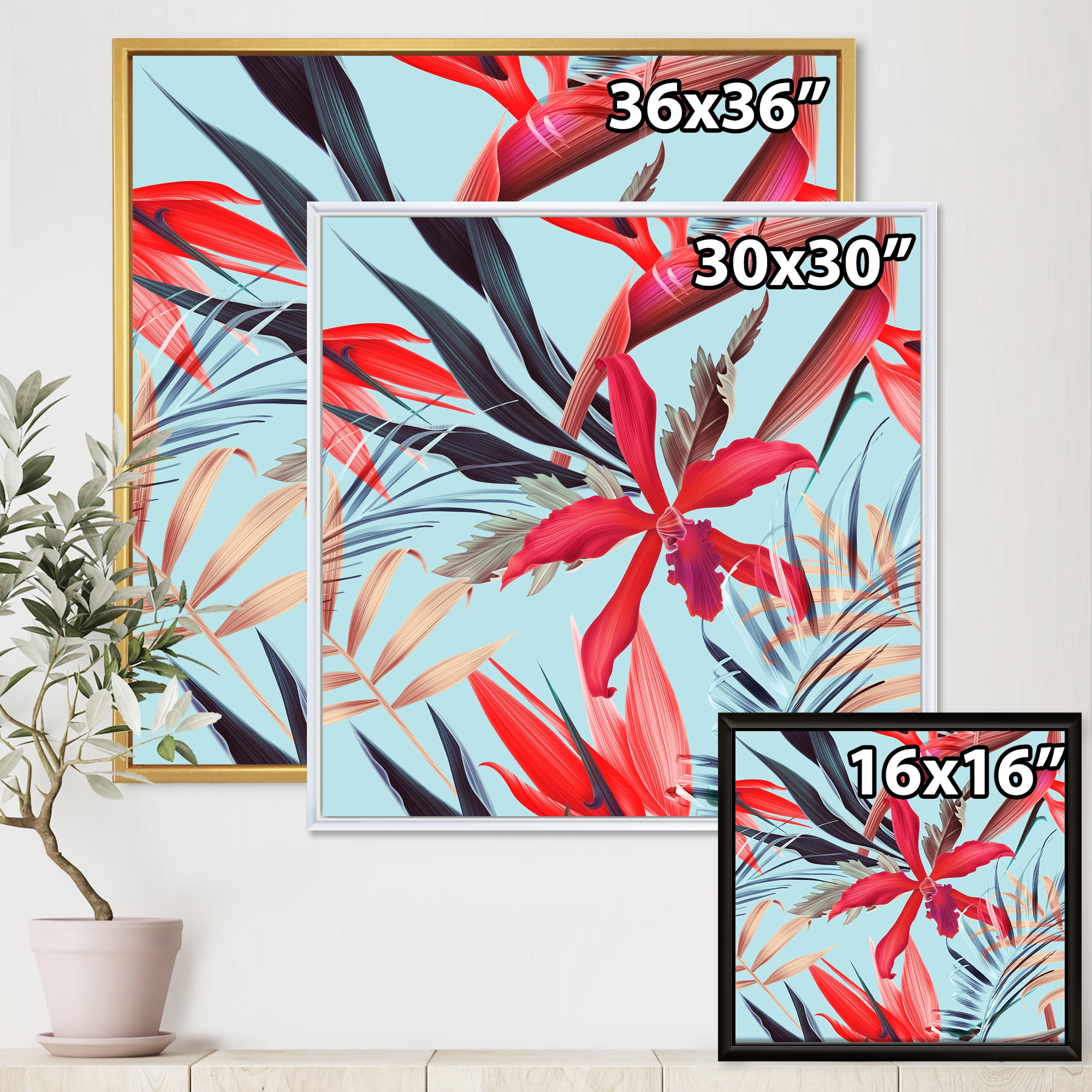 Designart 'VIntage Tropical Flowers IV' Traditional Framed Canvas Wall Art Print