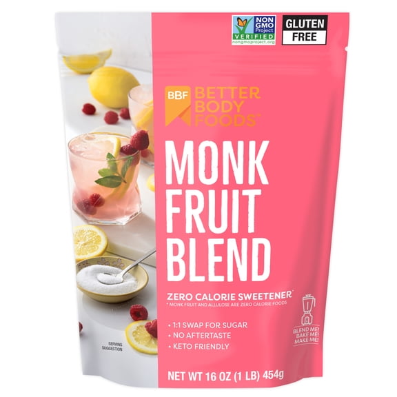 BetterBody Foods Monk Fruit Sweetener Blend, Zero Calorie Sweetener, 1 lb