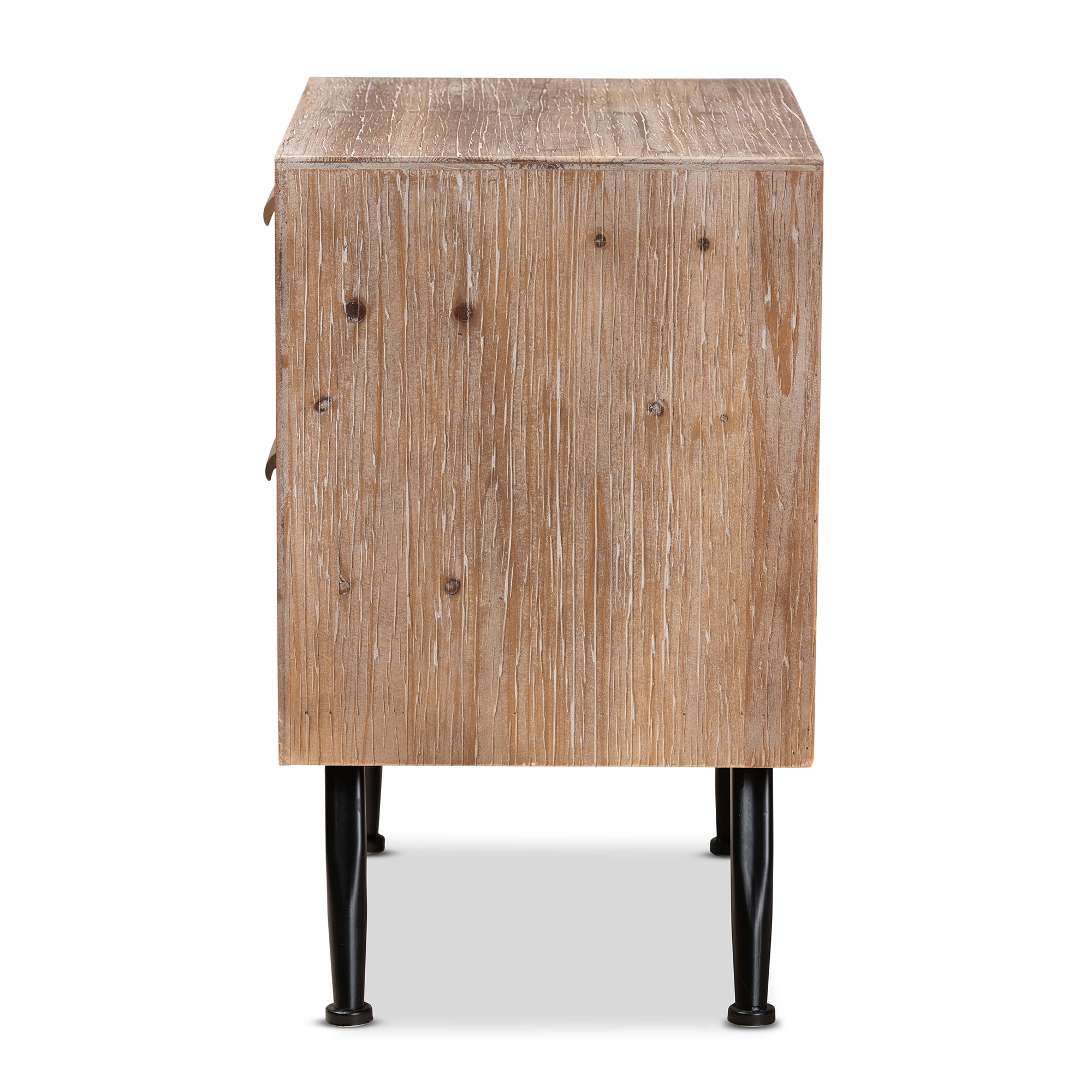 Baxton Studio Calida Mid-Century Modern Whitewashed Natural Brown Finished Wood and Rattan 2-Drawer End Table