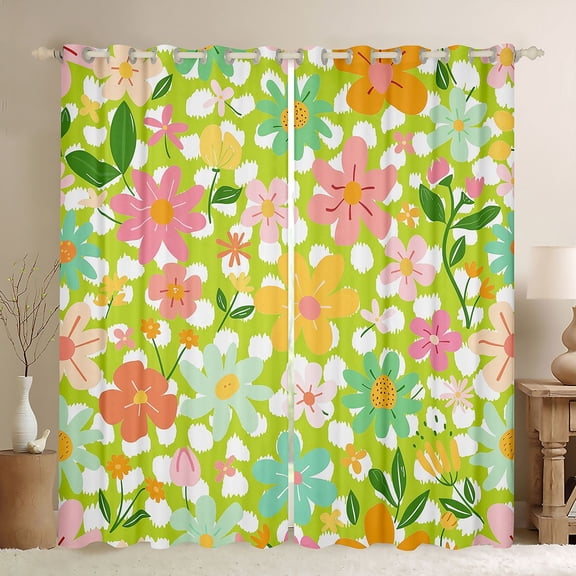 Manfei Groovy Floral Flowers Black Out Curtains for Boys Girls,Spring Garden Curtains Pack of 2 (42x63 Each),Polka Dots Bedroom Curtains,Luxury Bedroom Decor