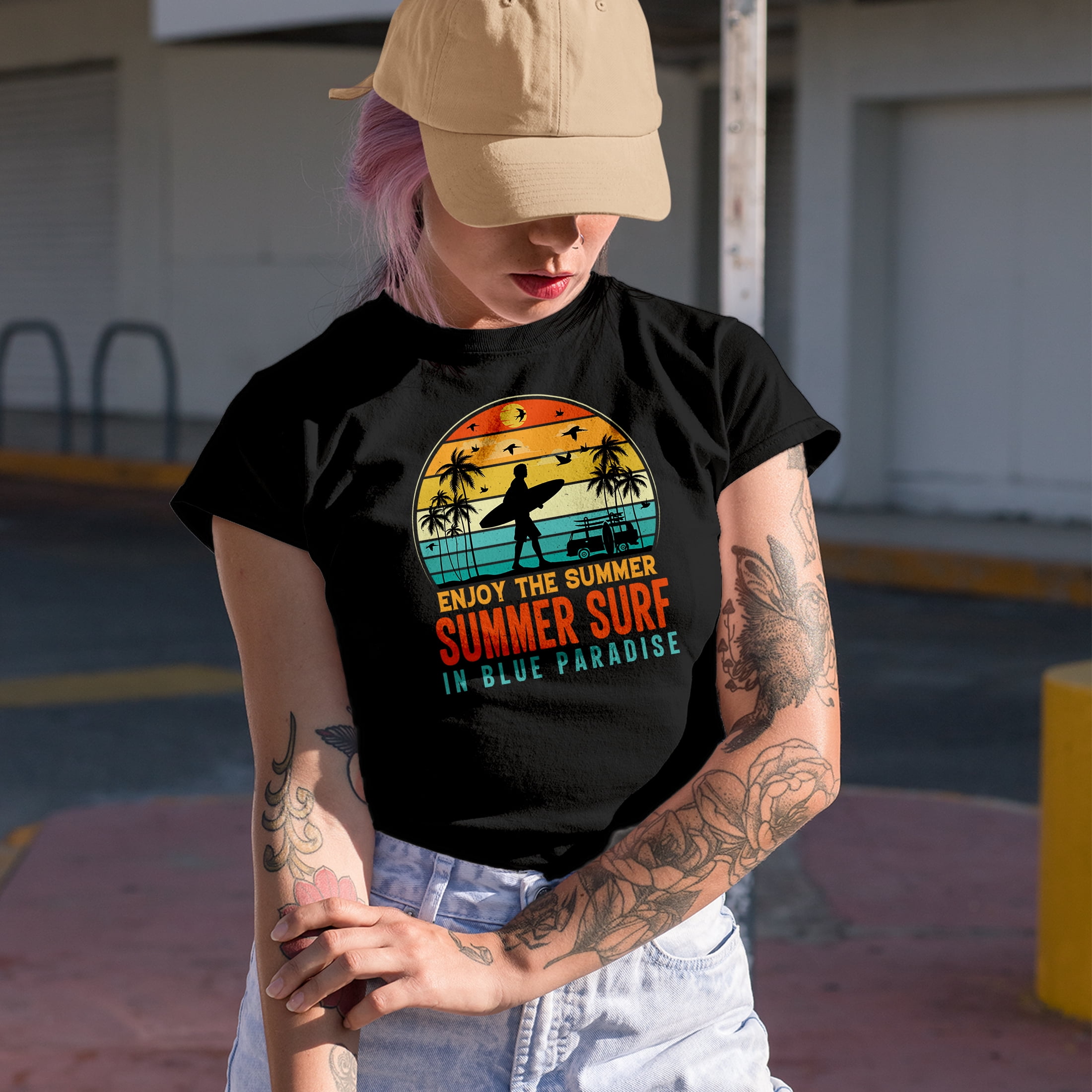 Enjoy the Summer, Summer Surf in Blue Paradise - Surfing Enthusiast or Surfer, Military Green T-Shirt, 3XL