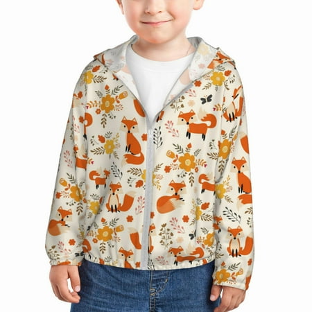 

Gaeub Flower Fox Print Athletic Sun Protection Hoodie for Kids Long Sleeve Outdoor UV Shirt Running Fishing Top for Boys Girls-18 Months