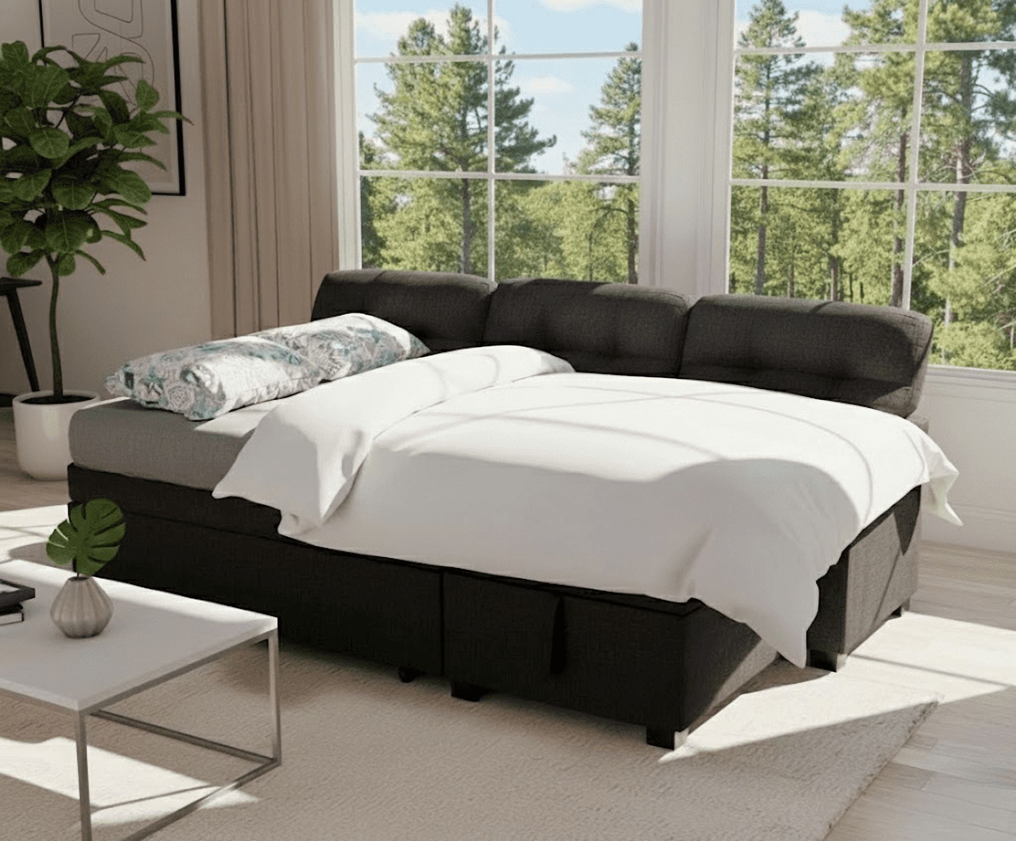 Howcool 82" Sectional Sofa Bed, L-Shaped Sleeper Pull Out Couch with Storage Chaise & USB Charging Ports, Linen Fabric for Small Apartment Living Room,Dark Grey(Thick Sponge)