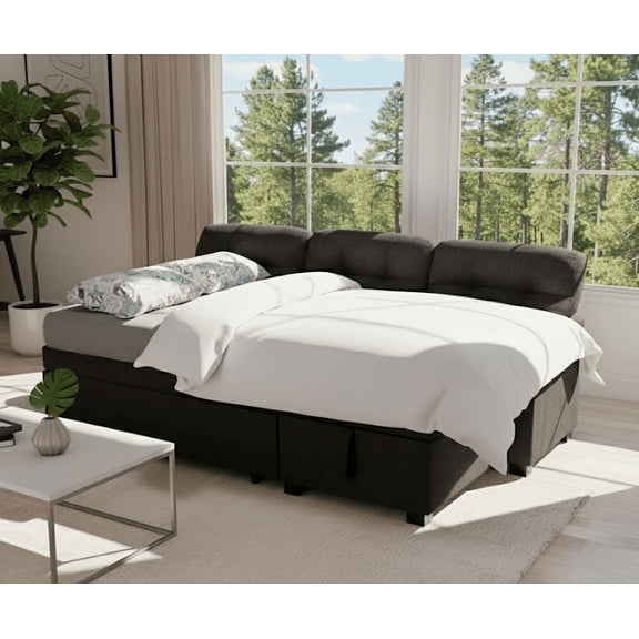 82" Sectional Sofa Bed, L-Shaped Sleeper Pull Out Couch with Storage Chaise & USB Charging Ports, Linen Fabric for Small Apartment Living Room,Dark Grey