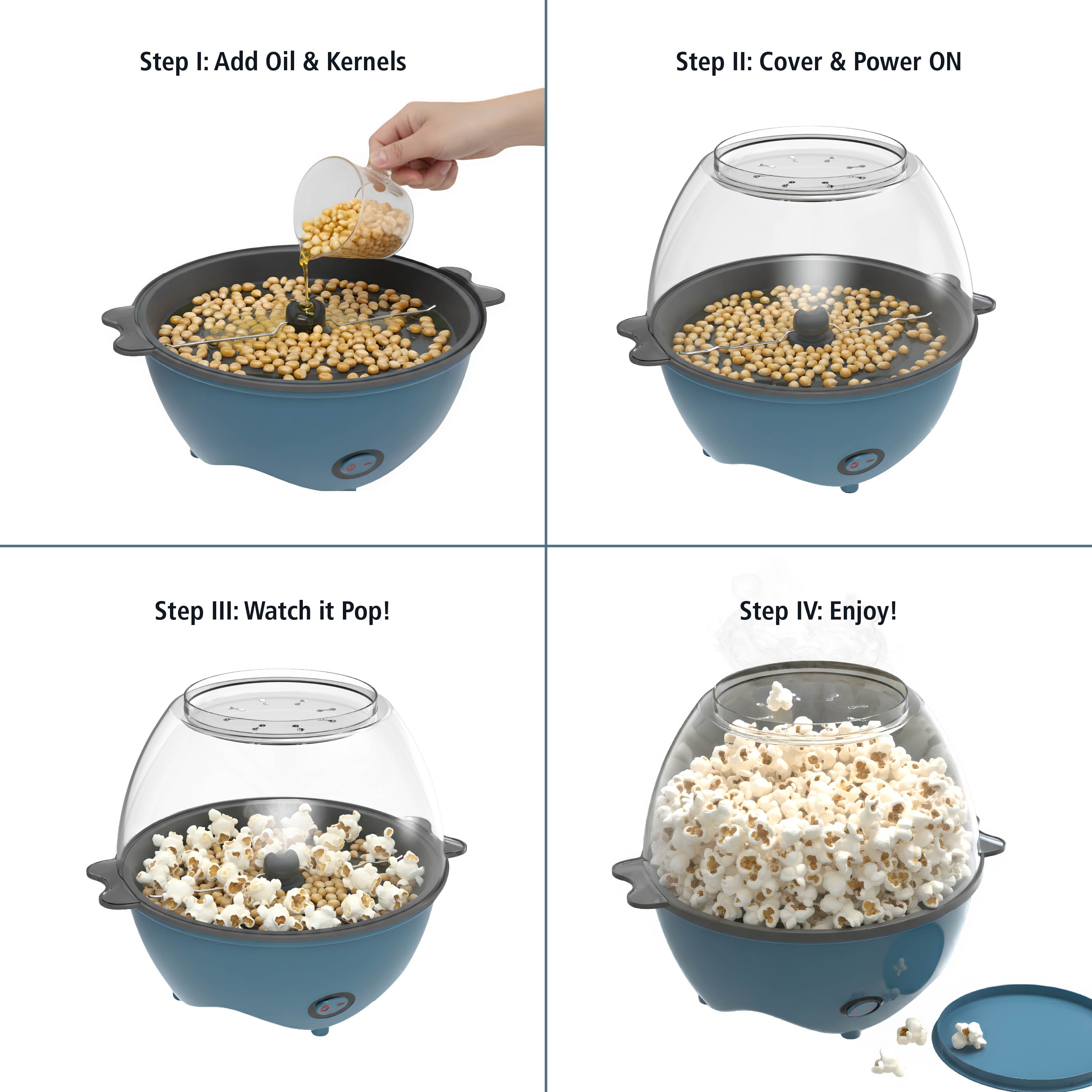 Mainstays 18-Cup Popcorn Machine, Electric Popcorn Maker Machine with Stirring Rod and 2-in-1 Serving Bowl Lid