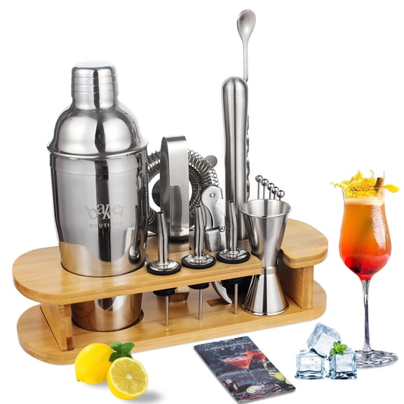 Baker Boutique 17pcs 750ml Stainless Steel Cocktail Shaker Set with Wooden Display Stand