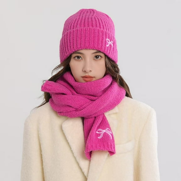 Winter Set with Long Scarf Knit Beanie Cap Wrap Twice for Added Warmth Hat Scarf