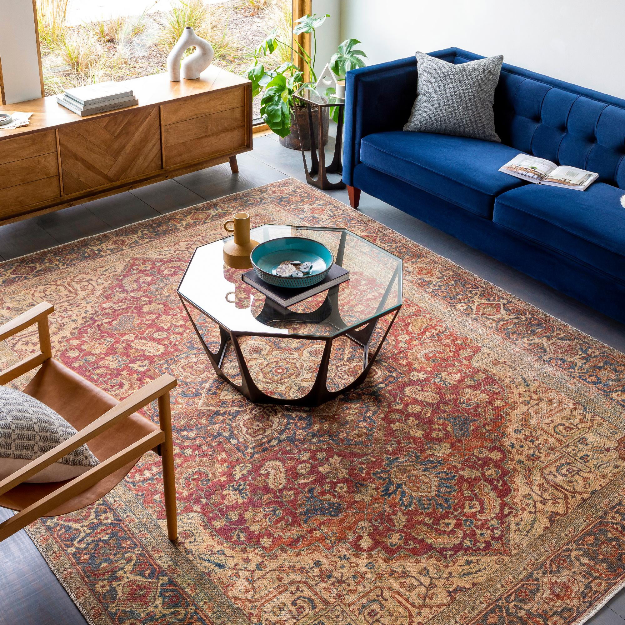 Mark&Day Washable Area Rugs, 5x7 West Peoria Traditional Burgundy Area