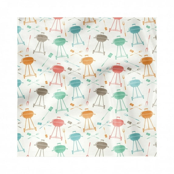 BBQ Decorative Napkins Set of 4, Illustration of Repeated Colorful Retro Style Barbecue Grill Elements Food Party Print, Silky Satin Fabric for Brunch Dinner Party, 18", Multicolor, by Ambesonne