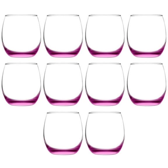 Mikonos Stemless Wine Glasses 11.5 oz. Set of 10, Bulk Pack - Restaurant Glassware, Perfect for Red Wine, White Wine, Cocktails - Pink