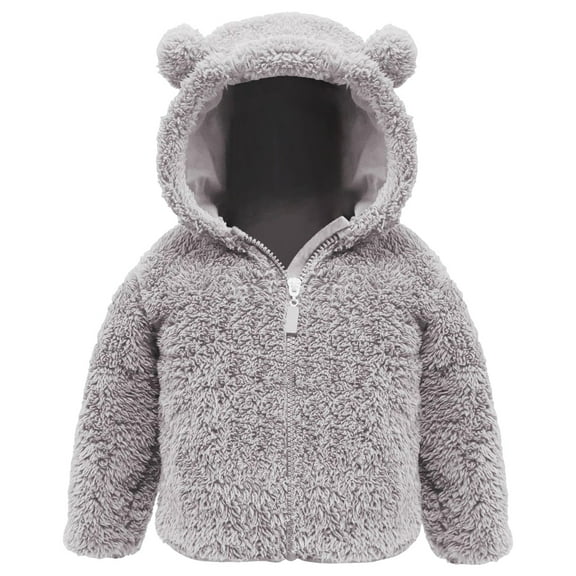 HCNTES Baby Boys Girls Cartoon Fleece Hooded Jacket Coat with Ears Warm Todder Kids Outwear Coat Zipper Up 0 6Y(Q22-Grey,3-6 Months)
