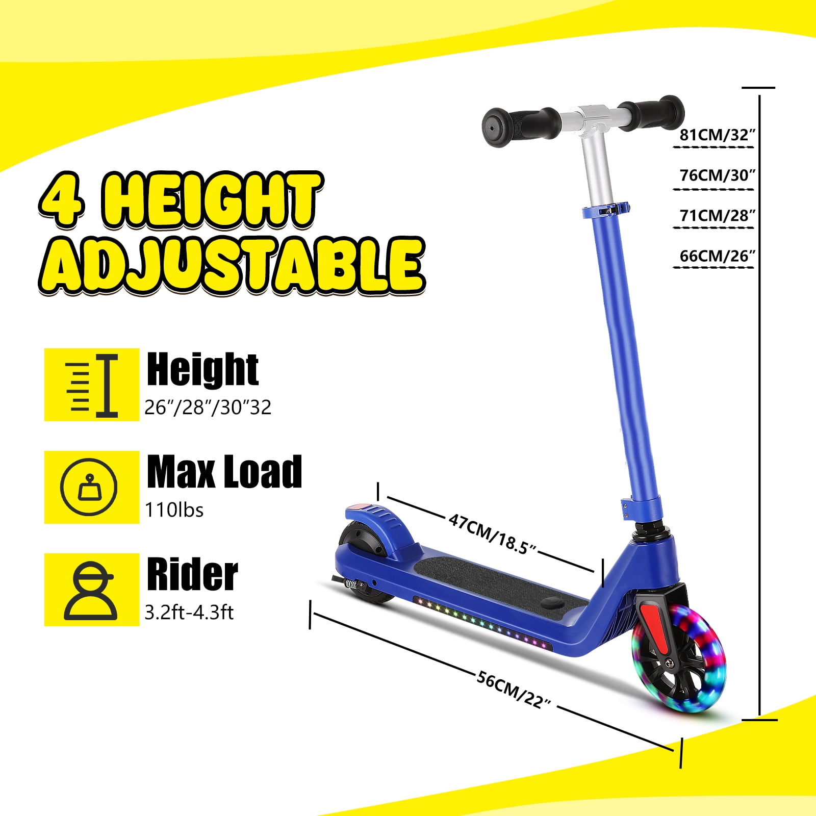 SANOPY Electric Scooter for Kids Ages 6-14 with Dynamic Lights, LED Display, 8 MPH, 80 mins Ride Time, Adjustable Handlebar Height, Lightweight Kids Electric Kick Scooter, Blue