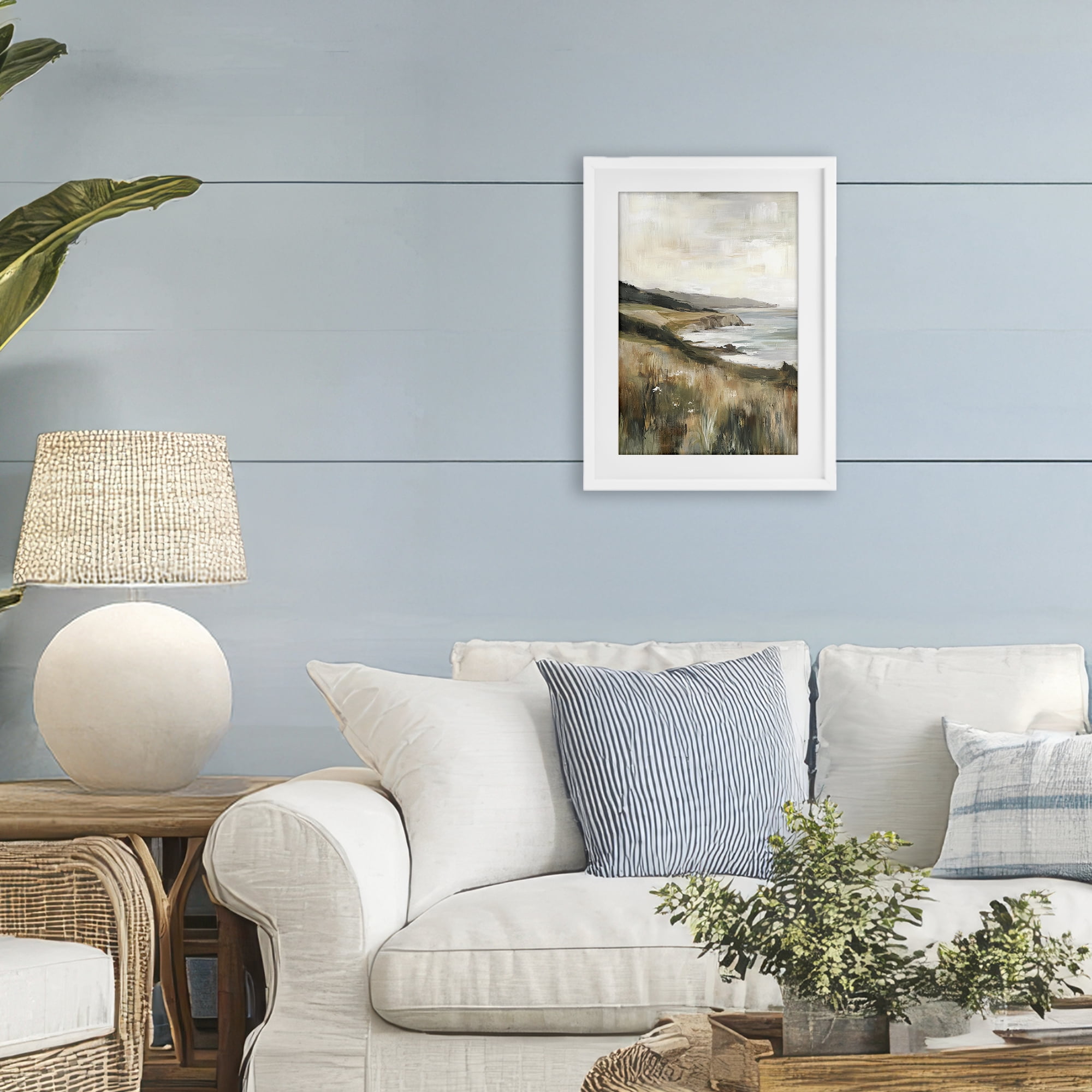 Stupell Industries Northern Coast Cliffside White Framed Print Under Glass, design by Petal Prints Design