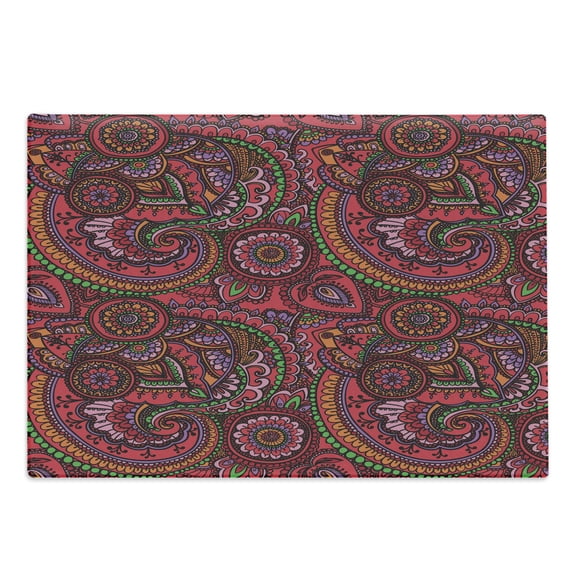 East Cutting Board, Pattern Based on Traditional Vintage Twists Lines Spirals, Decorative Tempered Glass Cutting and Serving Board, Large Size, Dark Coral Orange Green, by Ambesonne