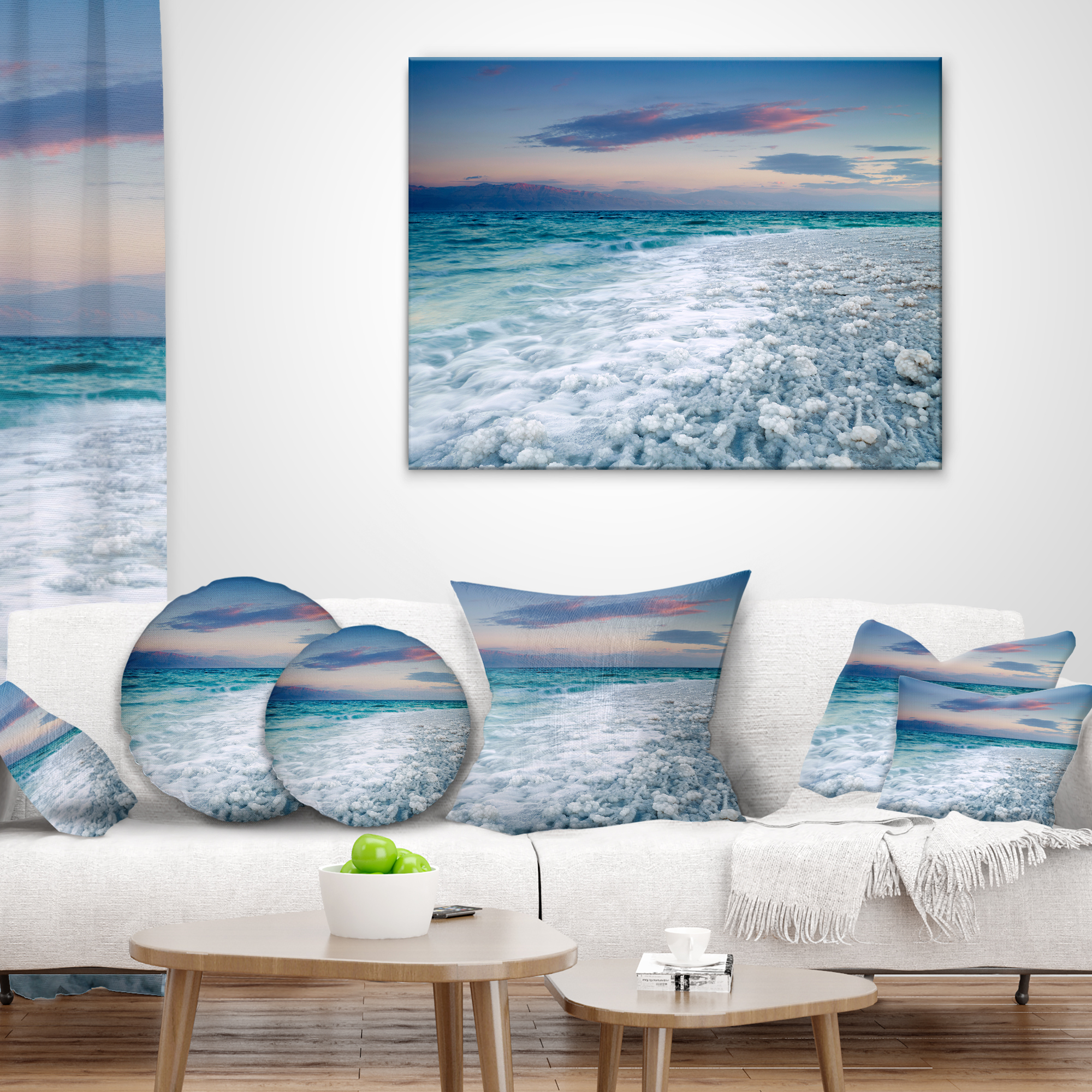 Designart Beautiful Sunrise at Dead Sea - Seashore Throw Pillow - 16x16