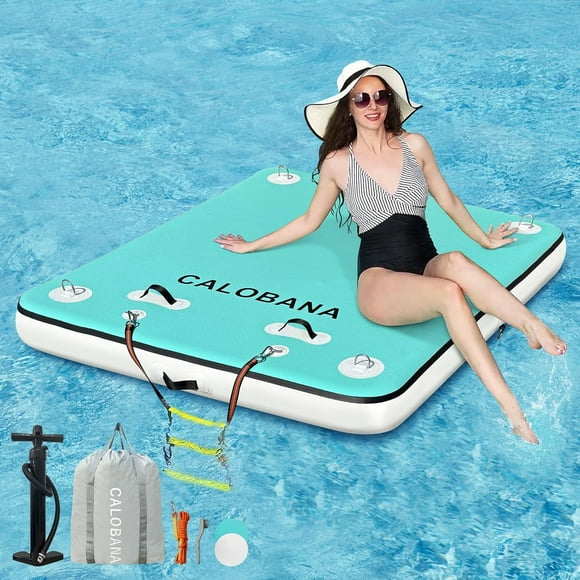 Dock (5 × 6ft) Mint Green+WhiteInflatable Floating Dock, Lake Floats for Adults Floating Raft Water Platform with Detachable Ladder for Lake