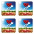 thumbnail image 1 of Valentine's Day Coaster Set of 4, Fallen Rose Petal Leaves Heart Nature Sky, Square Hardboard Gloss Coasters, Standard Size, Multicolor Vermilion, by Ambesonne, 1 of 2
