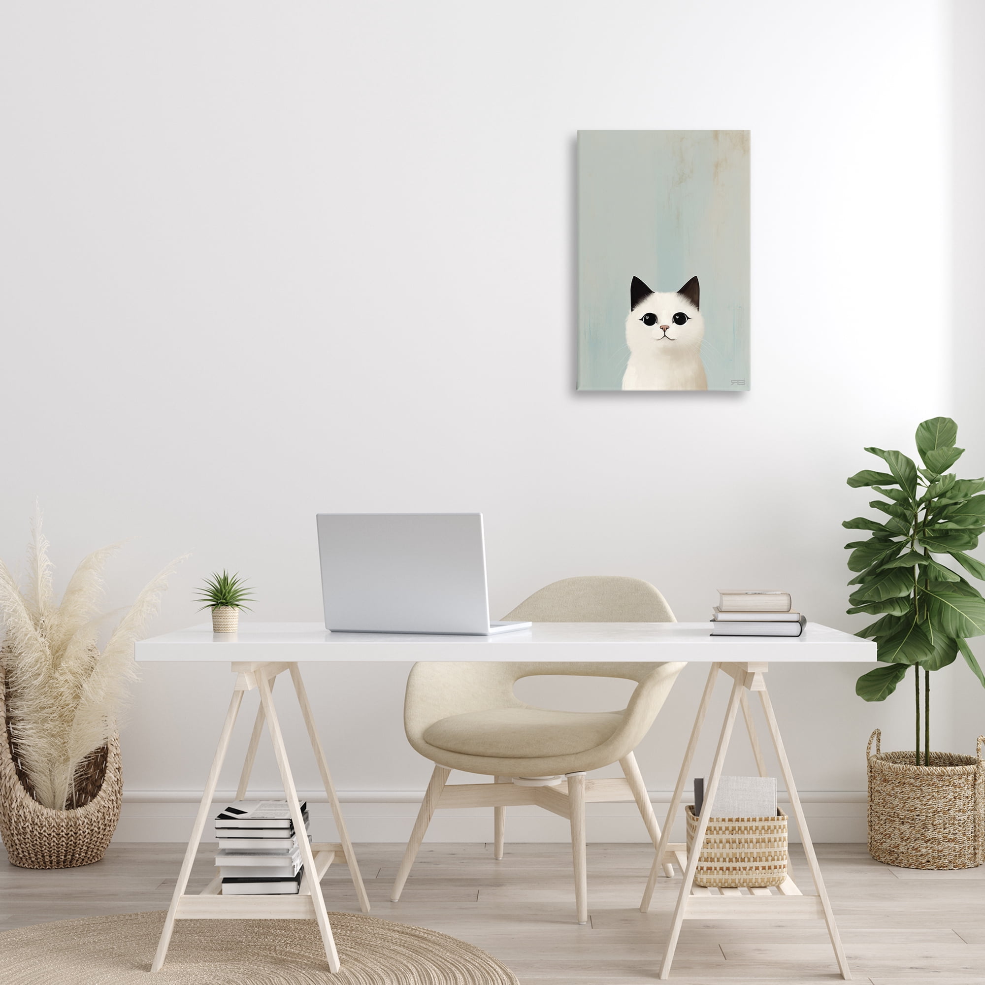 Stupell Industries Peeking White Kitten Animals & Insects Painting Gallery Wrapped Canvas Art Print Wall Art, 16 x 24
