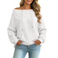 thumbnail image 2 of Karymi Plus Size Tops for Women Solid Off the Shoulder Hoodie, Oversized Long Sleeve Loose Pullover Sweatshirt with Front Kangaroo Pocket for Autumn Winter, 2 of 9