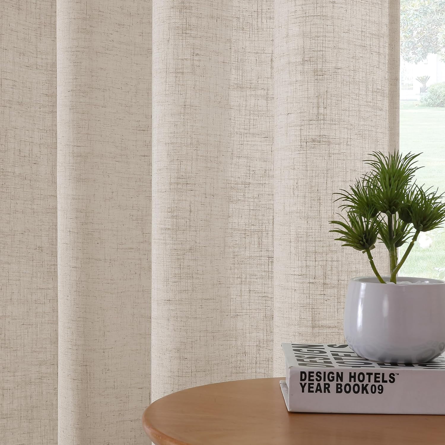 Linen Curtains 96 Inch Length 2 Panels Set, Semi Sheer Light Filtering Curtain Rod Pocket Back Tab, Pinch Pleated Farmhouse Drapes for Living Room, 52x96 Natural White with Brownish Linen