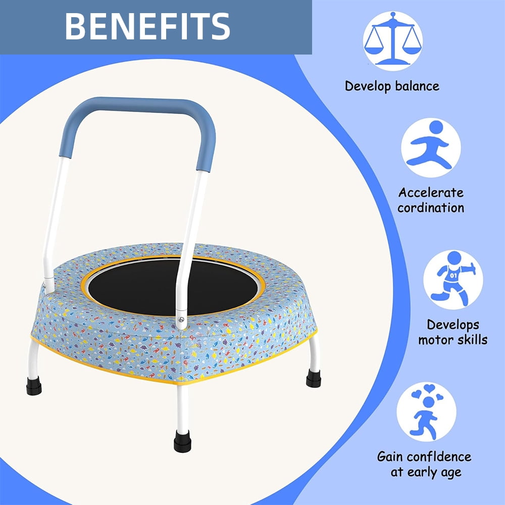 MIDODO Trampoline for Kids, 27.5 in Toddler Trampoline with Foam Handle for Indoor and Outdoor Use, Foldable Mini Trampoline for Fun Play & Exercise