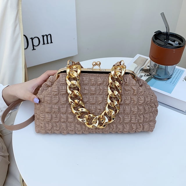 Bolsa de mano femenino con cadena gruesa dorada, informal para axilas, ajustable suave para fiesta Ndcxsfigh Para Estrenar
