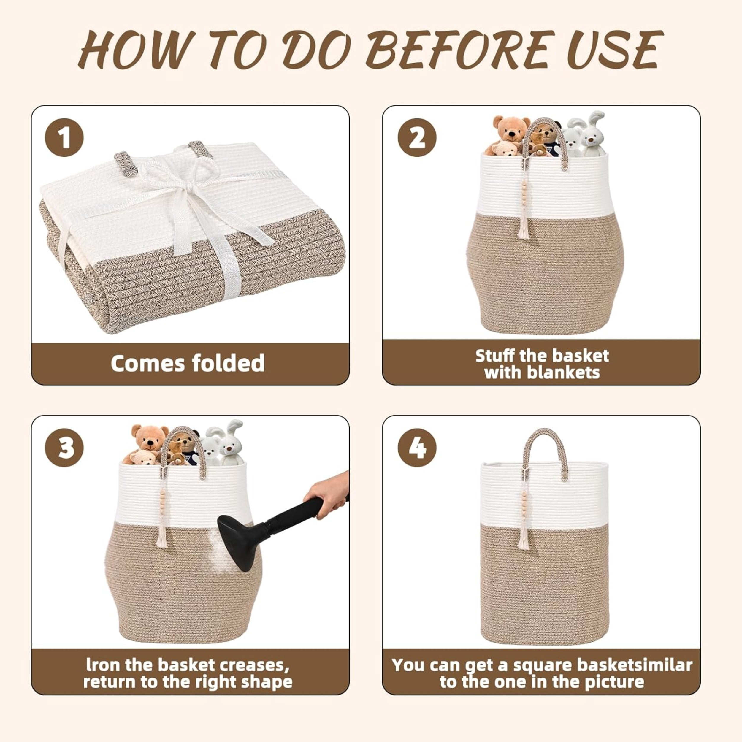 Laundry Basket, Woven Cotton Rope Laundry Hamper, Versatile Storage for Dirty Clothes, Baby Toys, and Blankets in Bathroom, Nursery, and Living Room