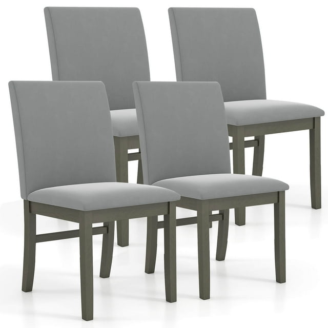 Costway Upholstered Dining Chairs Set of 4 with Rubber Wood Legs Padded Seat & High Back