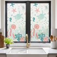 thumbnail image 2 of Coastal Turtle Window Privacy Film, Teal Green Ocean Coral Starfish Jellyfish Static Cling UV Sun Blocking Heat Control Window Tint, Non-Adhesive One Way Windows Privacy Cover 19.6''x39.3'', 2 of 7
