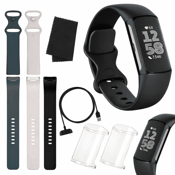 Fitbit Charge 6 Fitness Tracker – Black/Obsidian – Heart Rate, GPS, Sleep & Stress Tracking   Fast Charger, & Cleaning Cloth (Black)