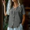 thumbnail image 5 of TGSLY Lace Crochet Trim Placket Tops for Women Notched V Neck Short Sleeve Blouses Loose Fit Dressy Casual Full Button Front Solid Color Tshirts S, 5 of 7