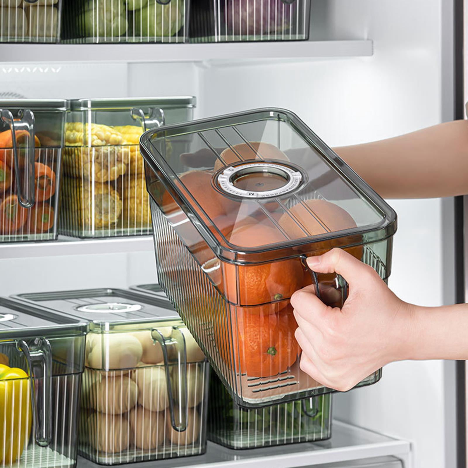 Refrigerator Storage Box with Handle Lids Kitchen Food Container for Fridge Cabinet Fruits Vegetables Meat Eggs