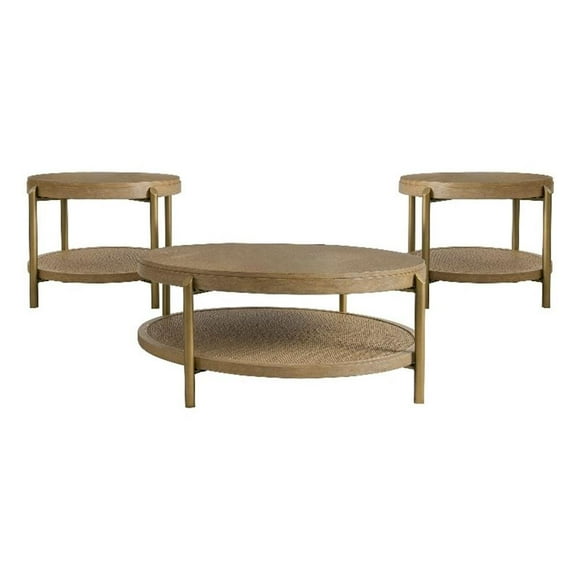 Arini Ensemble de 3 Pcs Table Basse Ronde et Bout de Canapé Sable Lavé