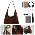 thumbnail image 6 of Women Suede Hobo Bag Large Capacity Underarm Bag Slouchy Bag Travel Bag Ladies Shoulder Bag (Brown), 6 of 10