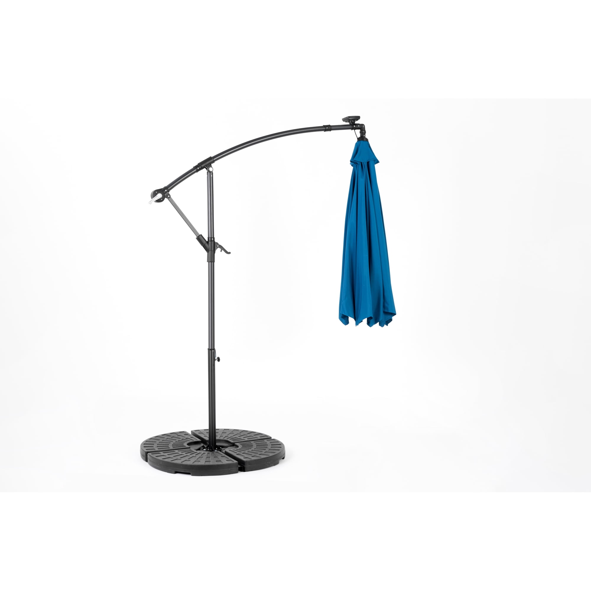 Leumius 10ft Solar LED Patio Umbrella, Offset Cantilever Outdoor Umbrella with 40 LED Lights, Infinite Tilt, 360 Degree Rotation, Crank Handle for Pool Deck Garden Backyard,Dark Blue(No Base)