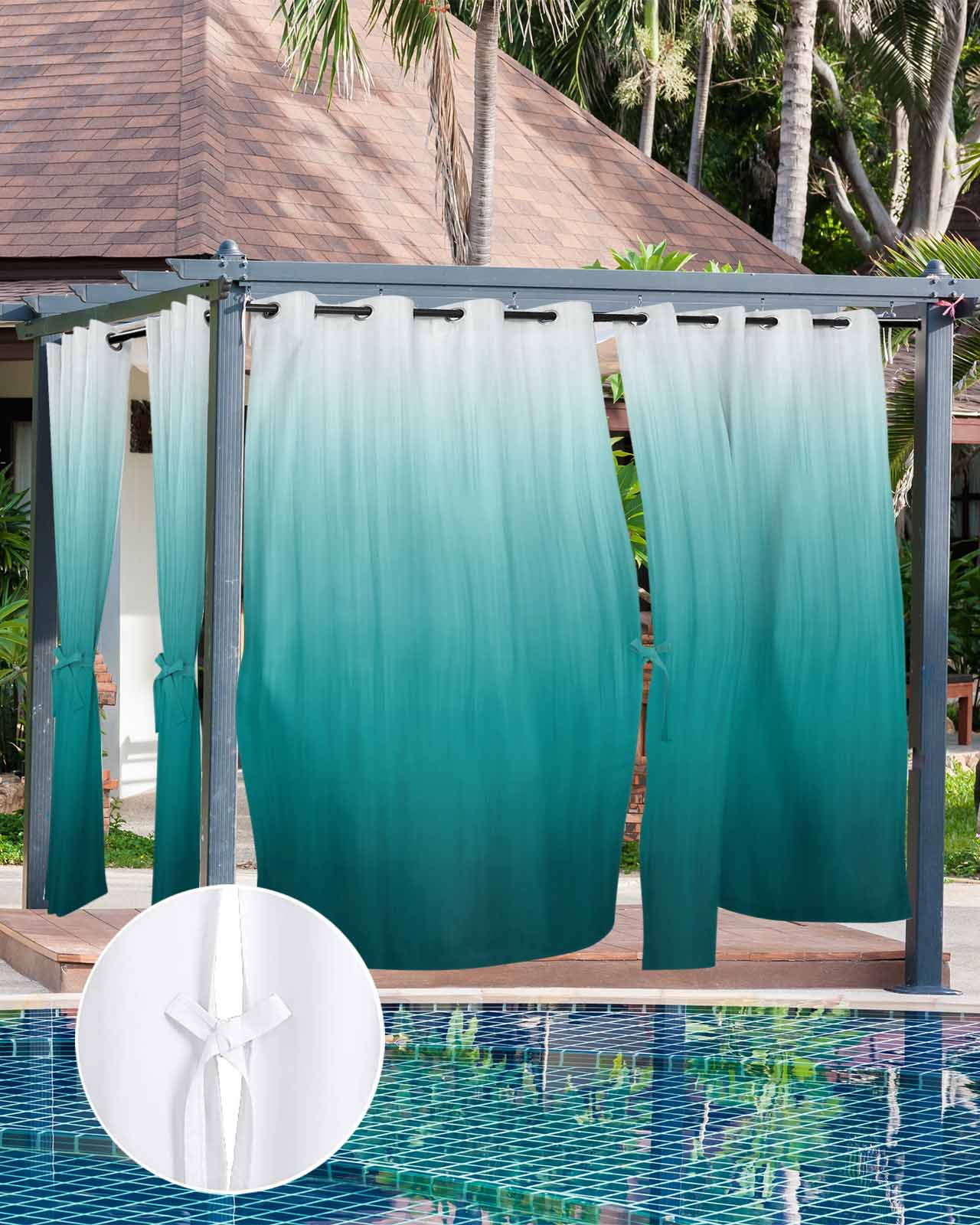 Teal Ombre Outdoor Curtains for Patio, Contemporary Gradient Abstract Art Privacy Drapes Grommet Waterproof Outside Curtains for Porch/Cabana/Balcony 54"x 95", 2 Panel