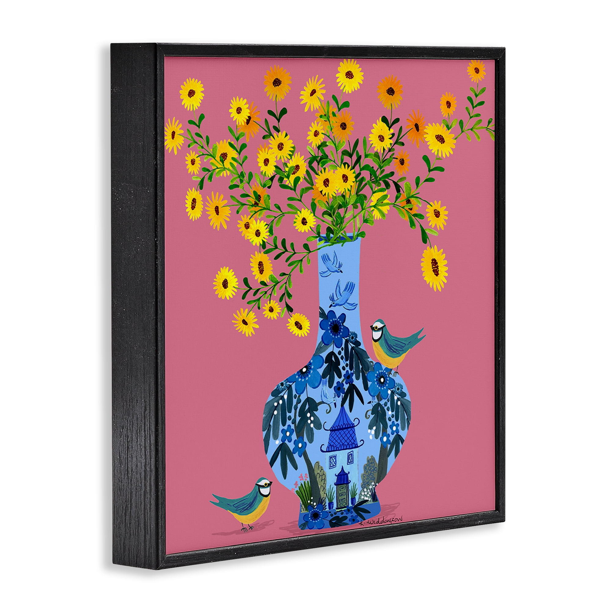 Stupell Industries Ornate Vase with Daisies Floral Painting Black Framed Art Print Wall Art, 17 x 17