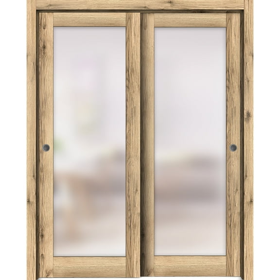 Sliding Closet Bypass Doors 72 x 96 inches | Planum 2102 Oak | Sturdy Rails Moldings Trims Hardware Set | Wood Solid Bedroom Wardrobe Doors