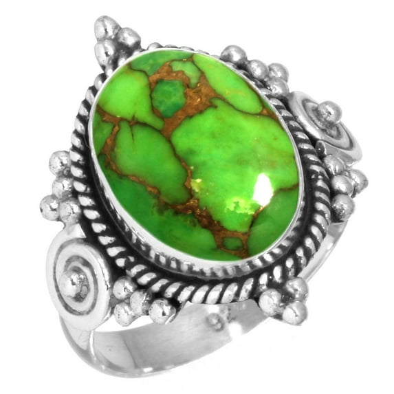 925 Silver Ring For Women - Girls Copper Green Turquoise Stone Silver Ring Size 10.5 Elegant Silver Ring Size 10.5 Gift For Mother On Halloween 925 Gemstone Silver Jewelry